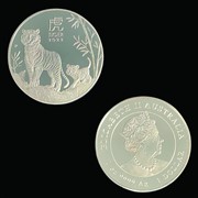 Riproduzione moneta Australia 2022 Tigre colore argento